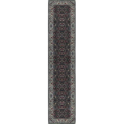 Tapis de couloir vert et ivoire noué à la main de haute qualité