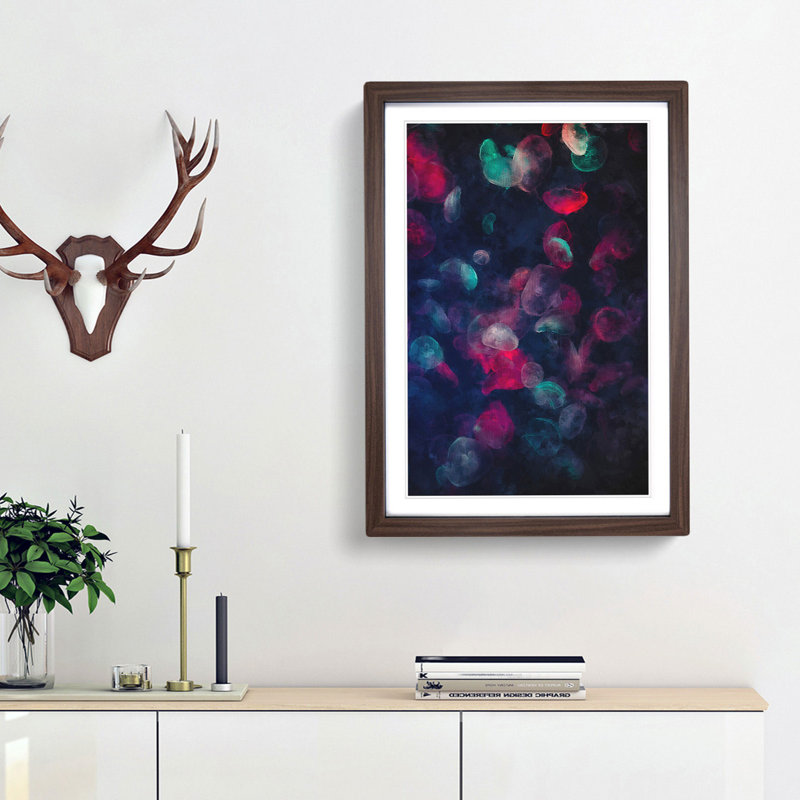 Many Jellyfish - Picture Frame Painting Print, 45cm H x 33cm W x 2cm D, Walnut Framed