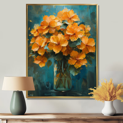 Hortensia orange et bleu qui fleurit en été I - impression d'art mural hortensia