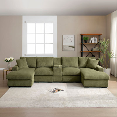 U Shaped Cloud Couch Sectional Sofa For Living Room,126" Oversized Comfy Cloud Sofa With Console,Cup Holder ,USB,Double Chaise