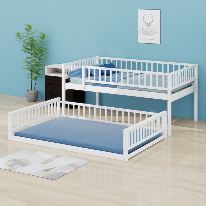 Bunk Bed With Ladder And Guardrails, White
