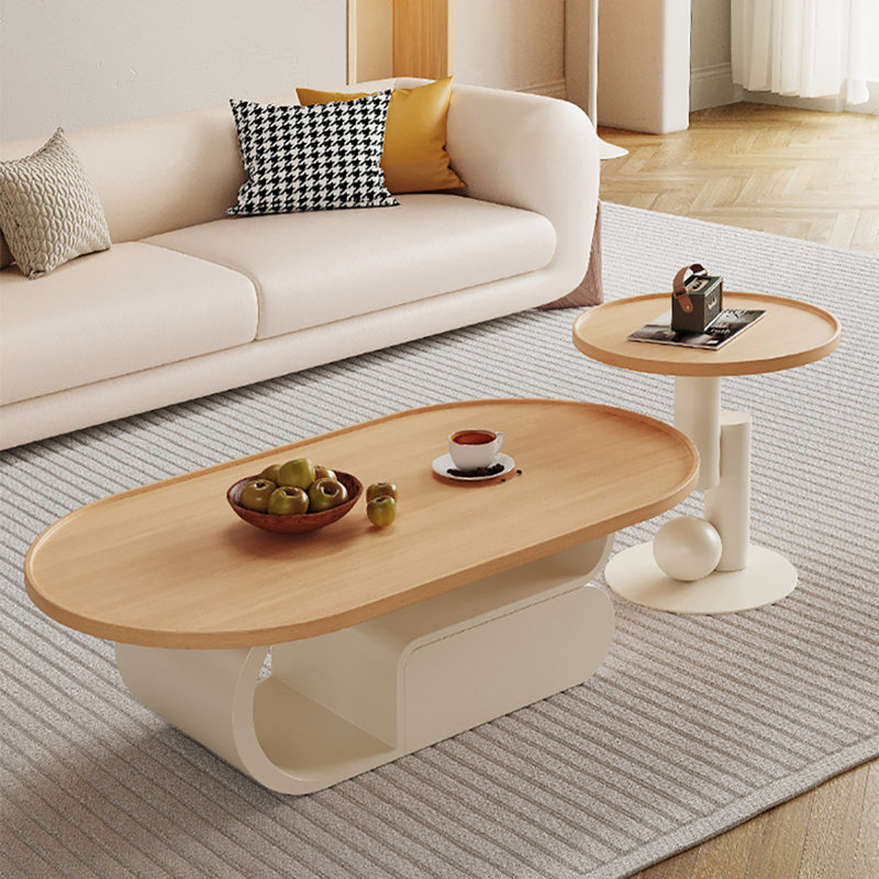 Ensemble de tables basses ovales Light Luxury, Dessus Burlywood / base crème, H 17,7 po x L 39,4 po x l 21,7 po
