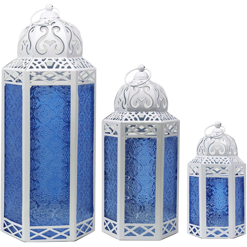 Ensemble de lanterne marocaine de style bougie marocaine pour le plancher, les décorations du Ramadan, la décoration intérieure, le patio extérieur ou le porche, les mariages