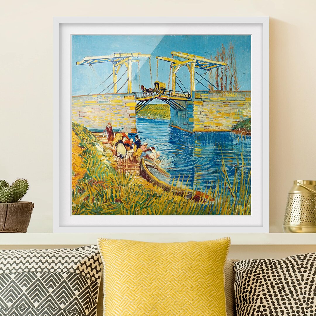 Gerahmtes Papierbild Zugbrücke in Arles von Vincent Van Gogh