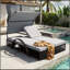 U_STYLE Méridienne d'extérieur à structure en acier avec dossier réglable, lit de bronzage double avec table d'appoint cachée et accoudoirs arqués, convient pour la terrasse de la piscine, le jardin et la cour-1481019834-1481019838
