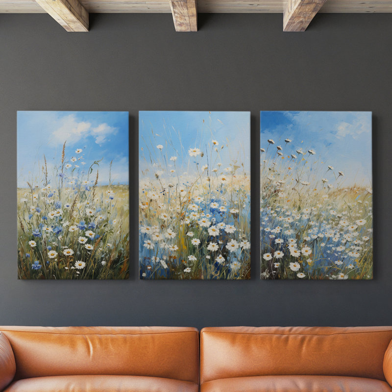 Étude florale série III - Ensemble de 3 toiles tendues avec châssis - Prêt à être accroché, H 27 po x l 18 po