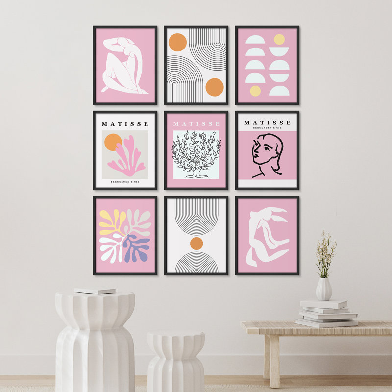 "Mid Century Modern Rose Matisse Boho, Noir, H 14 po x l 11 po