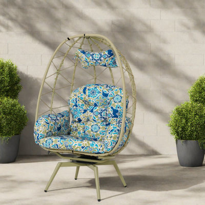 Chaises longues pivotantes de patio, chaise d'œuf moderne en rotin en acier pour le patio