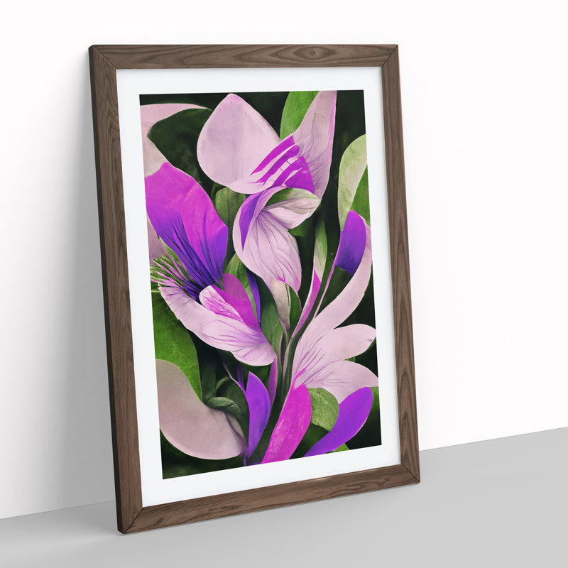 Delicate Abstract Flowers No.2 - Single Picture Frame Print, 64cm H x 46cm W x 2cm D, Walnut