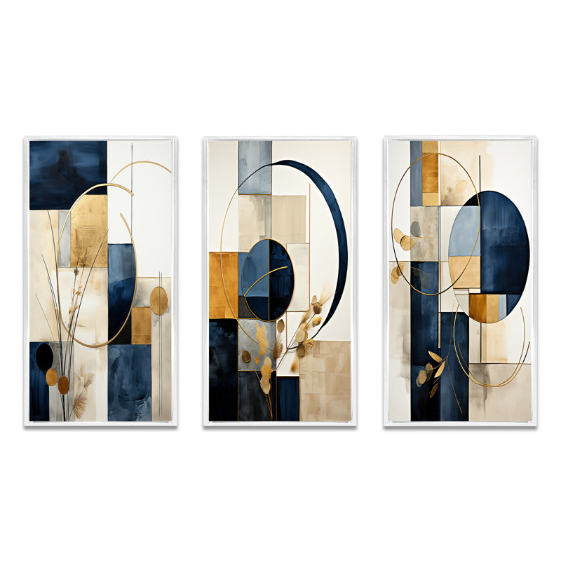 Ensemble d'art mural géométrique bleu marine, ensemble moderne 3 pièces - Simplicité organique, géométrie minimale bleu marine III