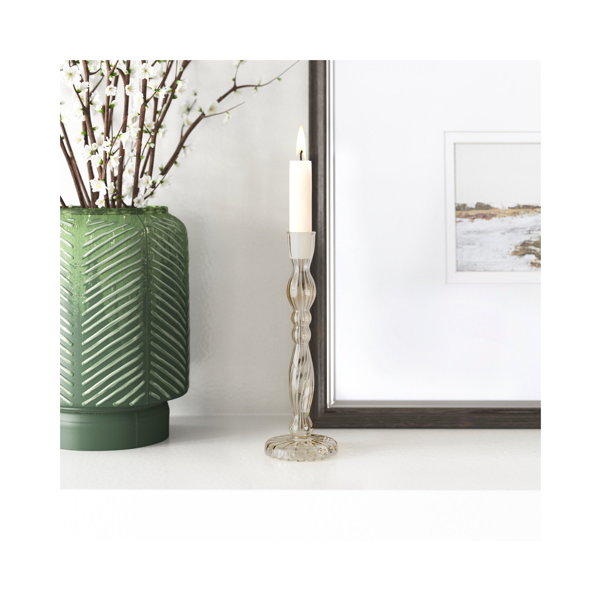 Marajo Candlestick, 8" H x 2.75" W x 2.75" D, Smoke