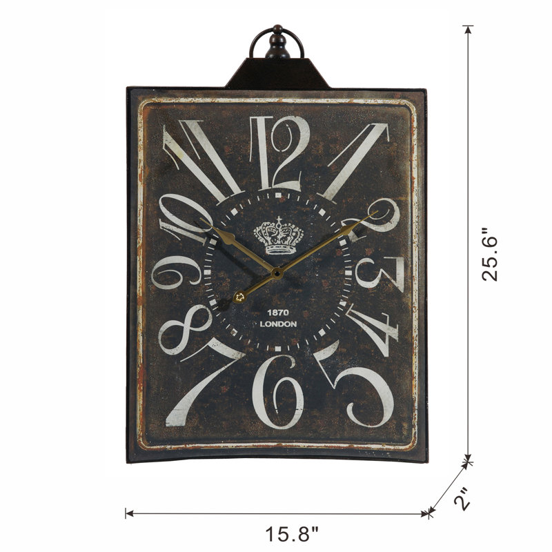 Large Vintage Black Rectangular Wall Clock with White Numerals, Home Decor Accent Clock