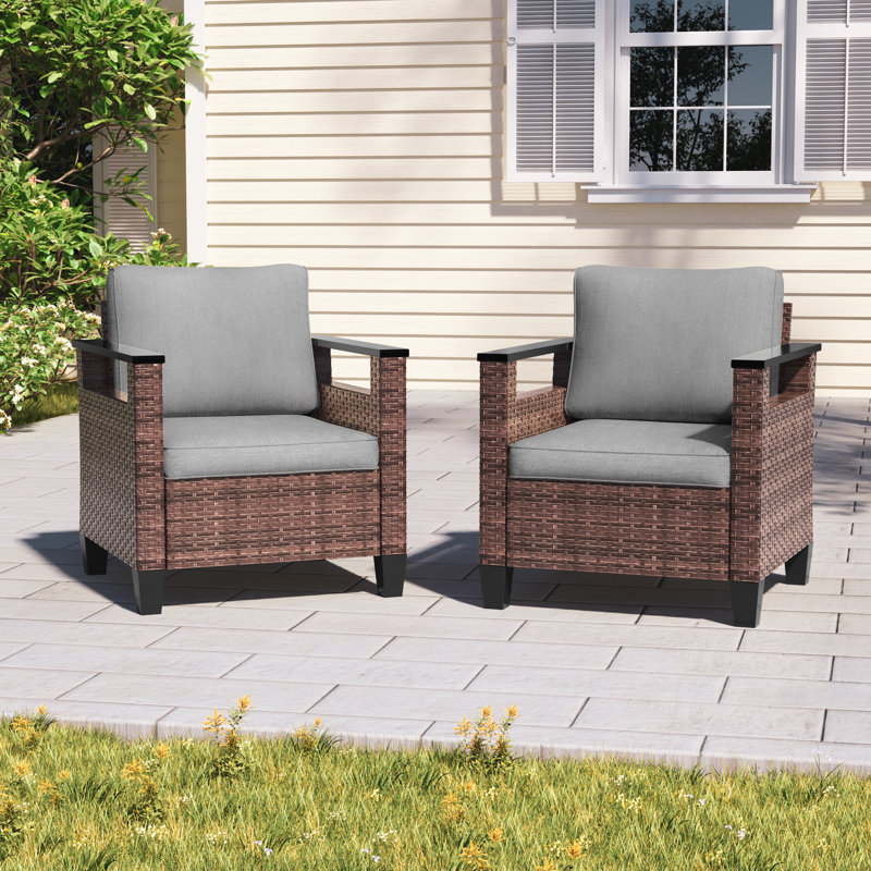 Dreyer 2 Piece Patio Sofa Set, Wicker Sofa with Thick Cushion, Gray