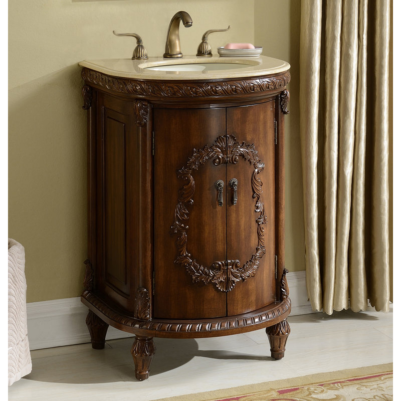 Aravale 21'' Single Bathroom Vanity with Top, Teak, Cream Marble