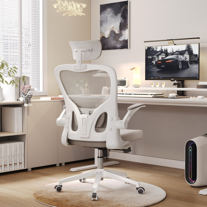 Chaise de bureau ergonomique, chaise de bureau à dossier haut en filet avec support lombaire réglable, appui-tête en 2 dimensions, accoudoirs rabattables, fonction d'inclinaison, chaises de travail pivotantes à roulettes, chaise d'ordinateur pour les 