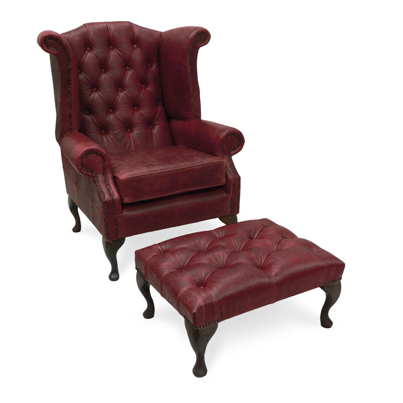 Dutta Upholstered Wingback Chair with Footstool, Red