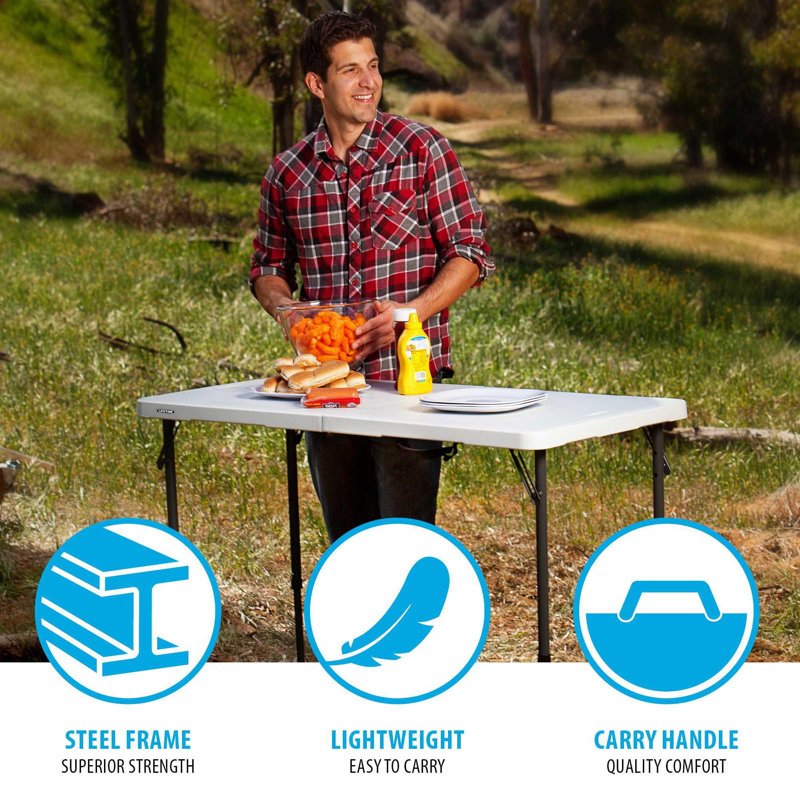 Gray Adjustable Height Indoor/Outdoor Folding Table with Powder-Coated Steel Frame