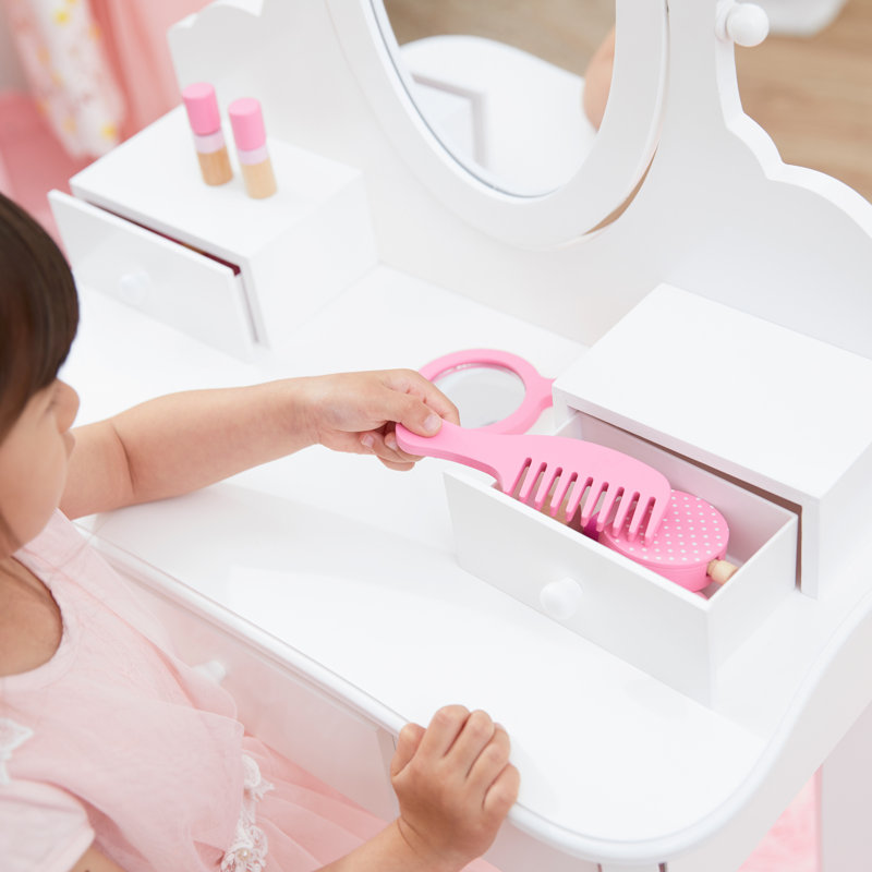 Teamson Kids Little Princess Rapunzel Vanity with Mirror, Drawers and Stool, White