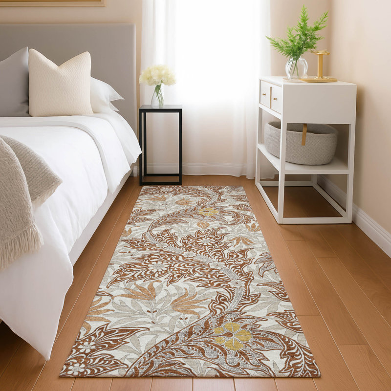 Machine Washable Indoor/Outdoor Chantille ACN2753 Botanical Rug, 2'3" x 7'6" Runner, Paprika