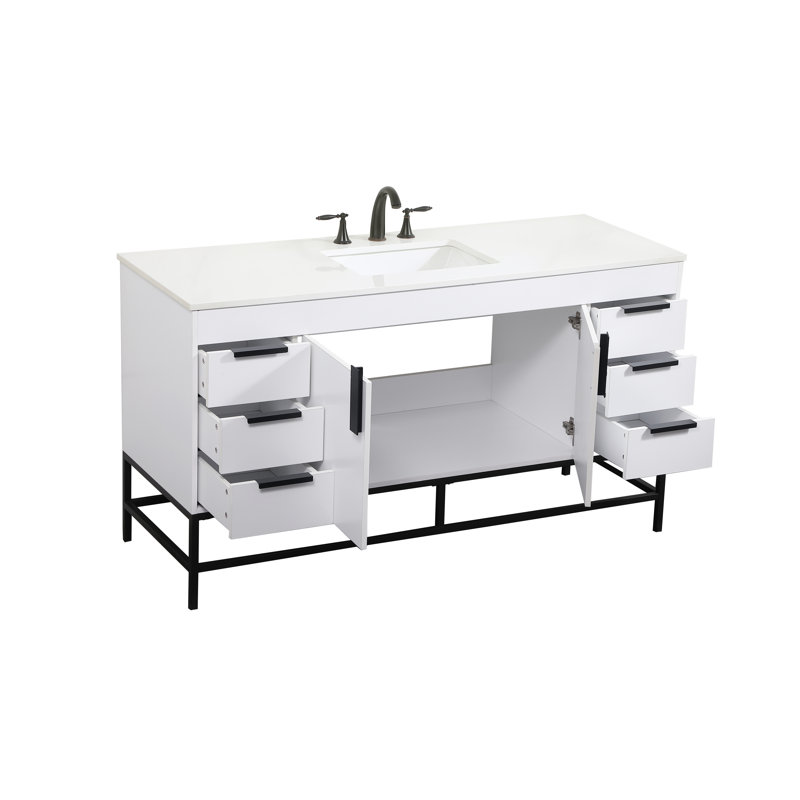Eugene 60'' Single Bathroom Vanity with Engineered Marble Top, White