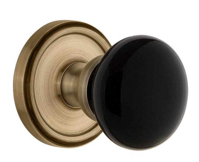 Rosette Grandeur Georgetown avec bouton de porte Coventry, Laiton rétro, 2-3/8 po
