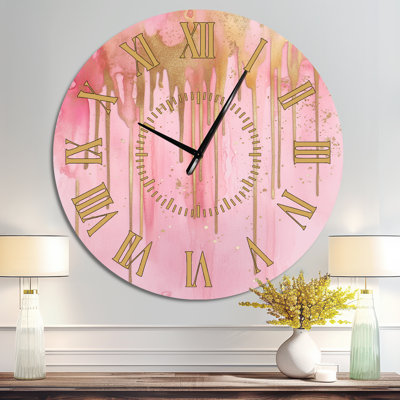 Horloge murale ronde en métal, motif abstrait doré et scintillant