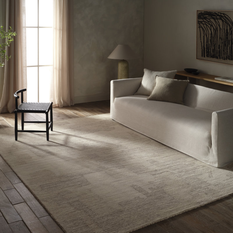 Tapis gris en laine touffeté à la main, Rectangle de 5 pi x 8 pi