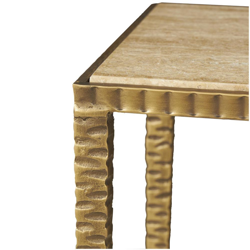 Console de salon rectangulaire en marbre doré Anita avec pieds en métal, 37 po x 12 po x 28 po