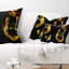 Yellow Fractal Butterflies on Black - Floral Printed Throw Pillow