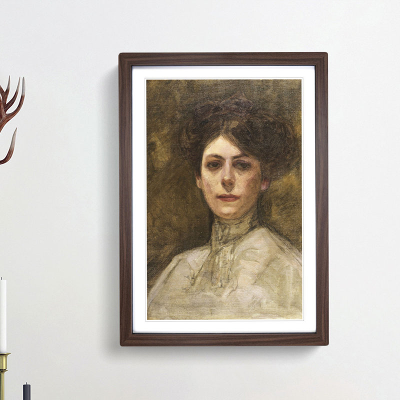 Portrait of an Italian Lady by Fujishima Takeji - Picture Frame Painting Print, 36cm H x 27cm W x 2cm D, Walnut Framed