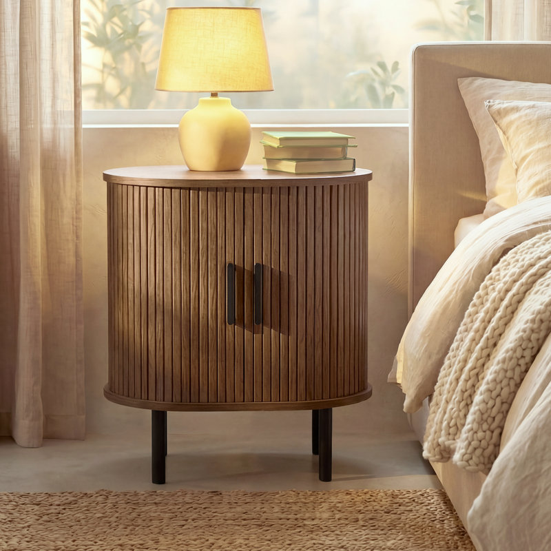 23.6" H Tambour Modern Nightstand With Storage Set of 2, Walnut