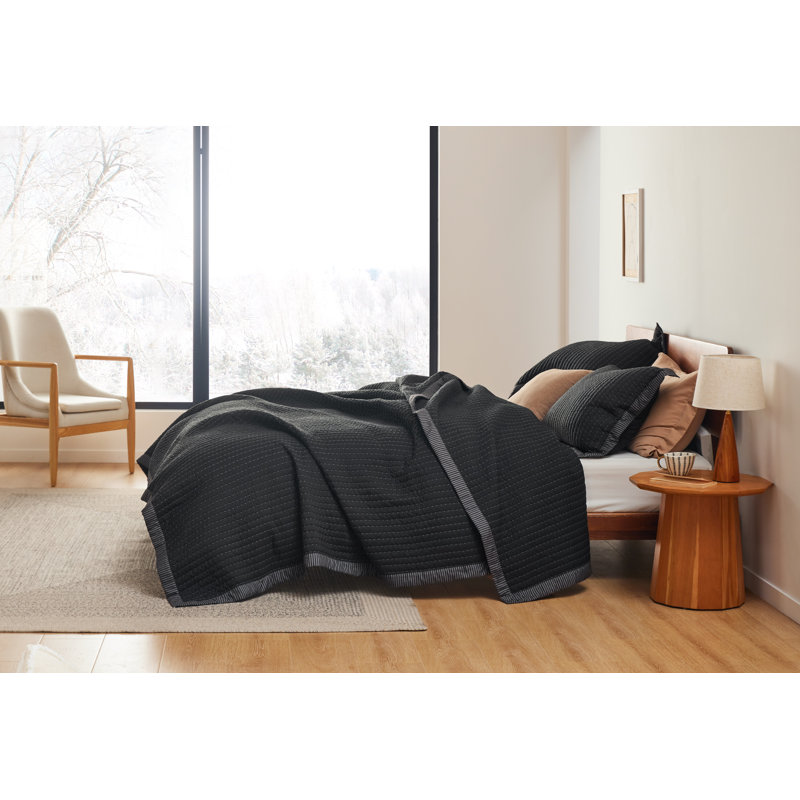 Bedspread Coverlet Lightweight Soft Quilt Bedding Set, Black Corduroy, Queen Quilt + 2 Standard Pillow Sham