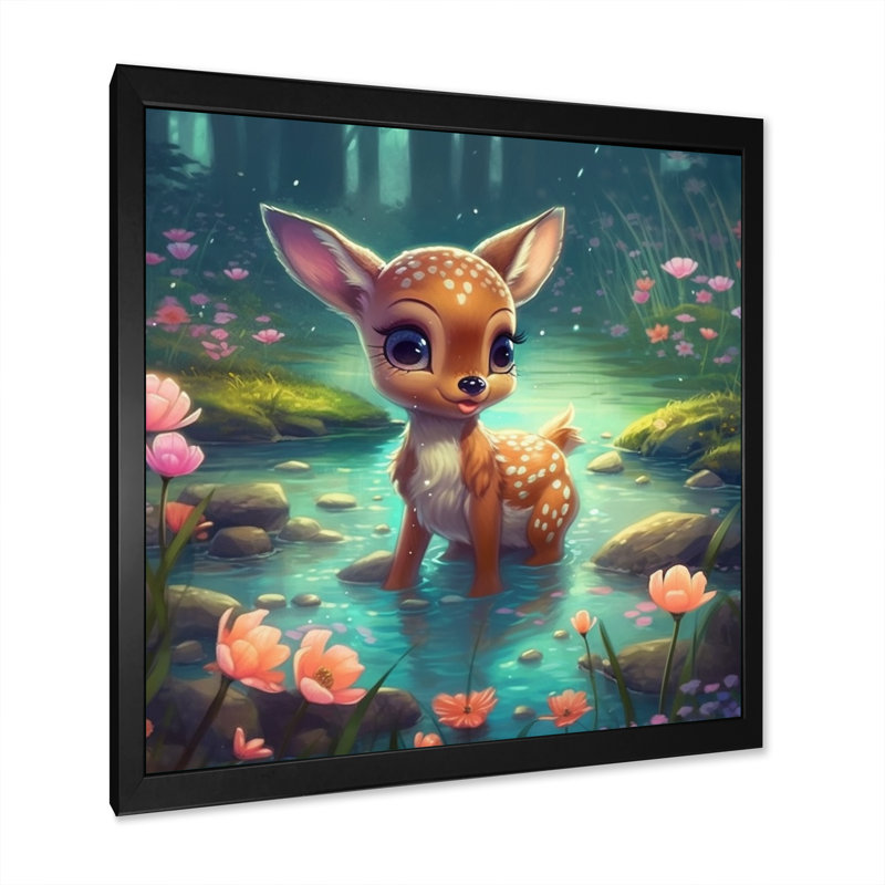 Mignon bébé cerf II - imprimé, Cadre photo noir, H 16 po x l 16 po x P 1 po