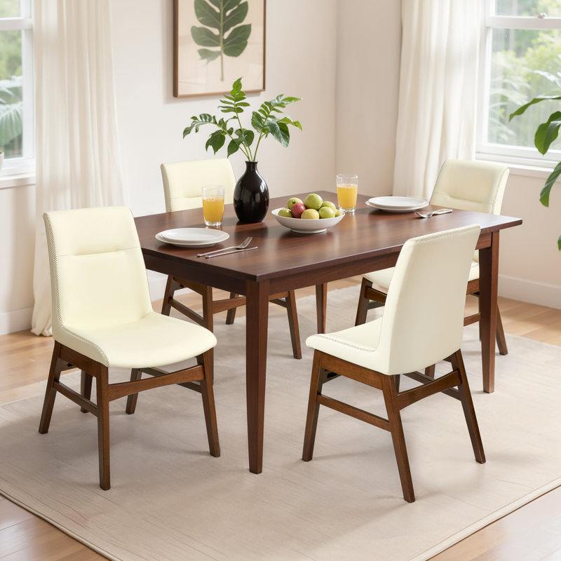 Pu Leather Dining Chairs, Modern Leather Dining Chairs With Solid Wood Frame, Water-Resistant & Easy-Clean, 4, White