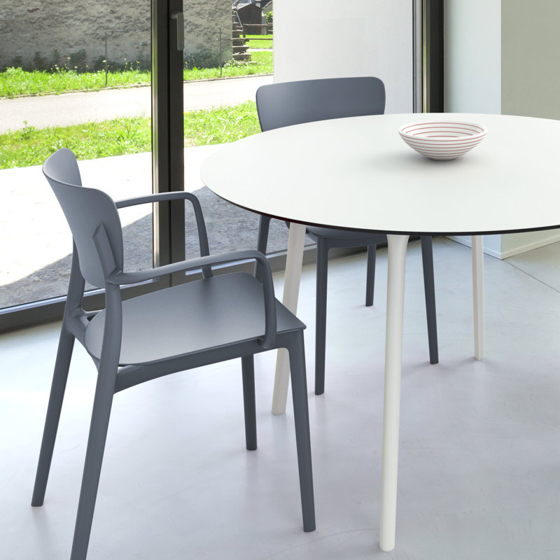 Farrah 4 - Person Patio Dining Set with Round Table, White/Dark Gray