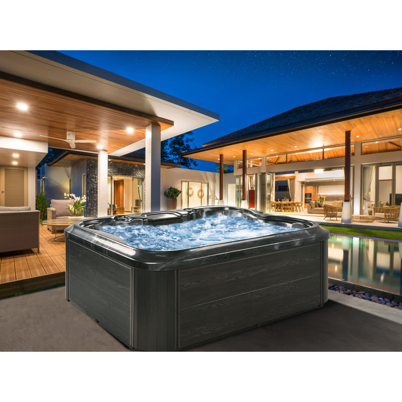 Dakota Fields Allionna 240 Volt Acrylic Square Hot Tub, Black/Grey