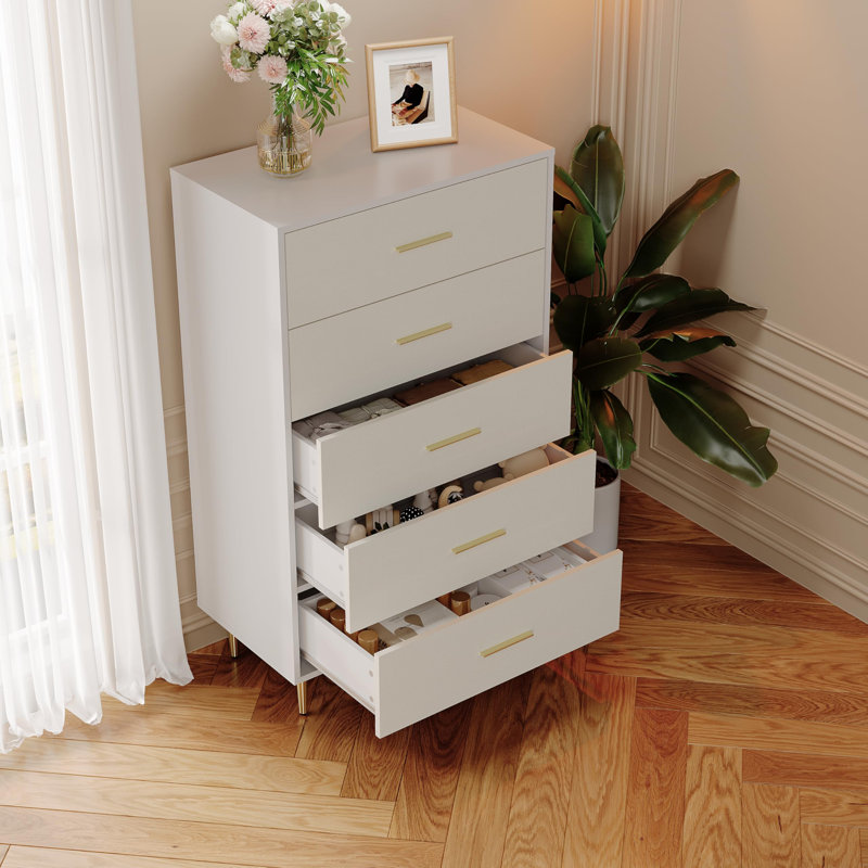 Commode blanche 5 tiroirs, grande commode étroite