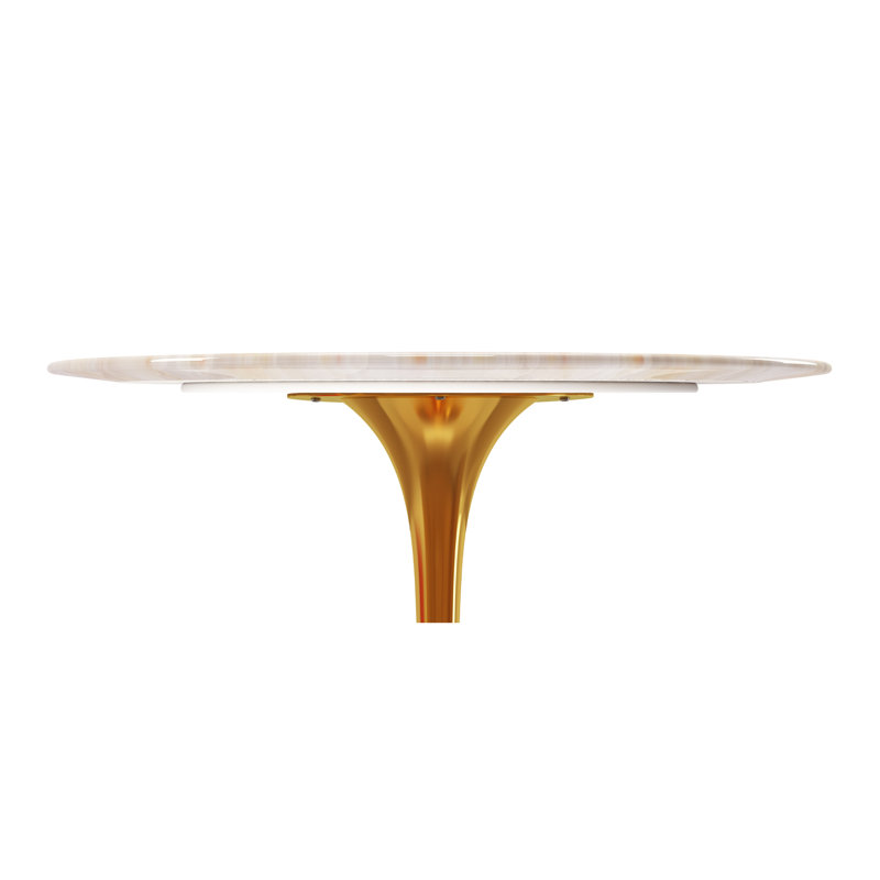 Tazio Round Marble Dining Table, Harvest Gold, 29.5" W x 40" L