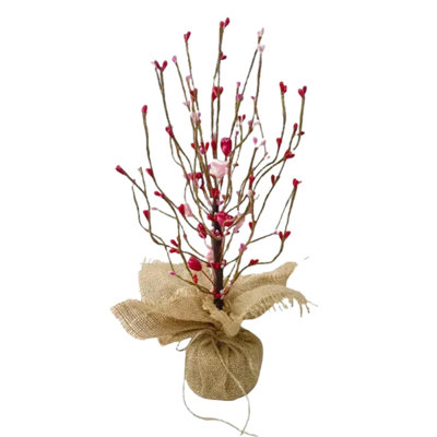 Artificial Red Berries Heart Tabletop Tree with Burlap Base, Valentines Day Tree Decorative Red Love Berries, Artificial Tree Decor for Valentine's Day Party Festival Home Wedding Anniversary Holiday Decorations