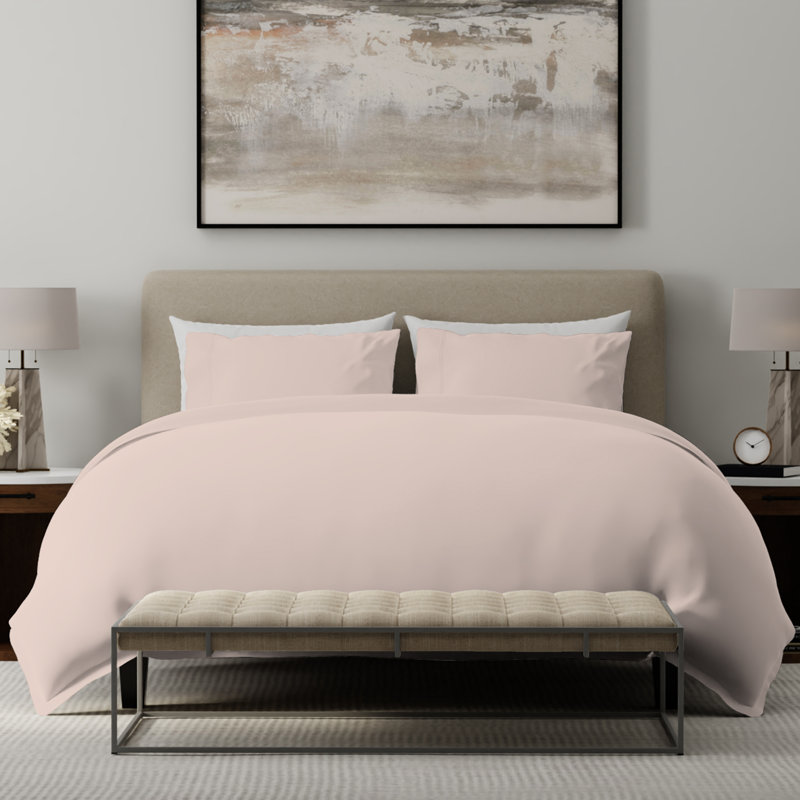 Elladine 400TC 100% Cotton Sateen Duvet Set, Single Duvet Cover + 1 Standard Pillowcase, Blush