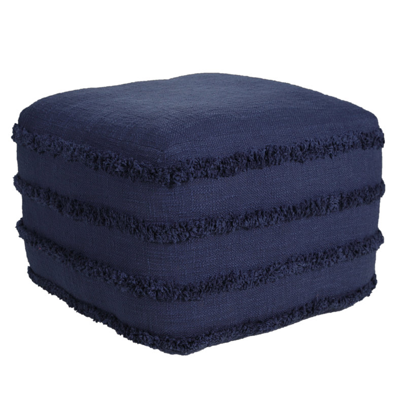 Assal Everyday Handmade Tufted Cotton Square Upholstered Pouf, Small, Navy