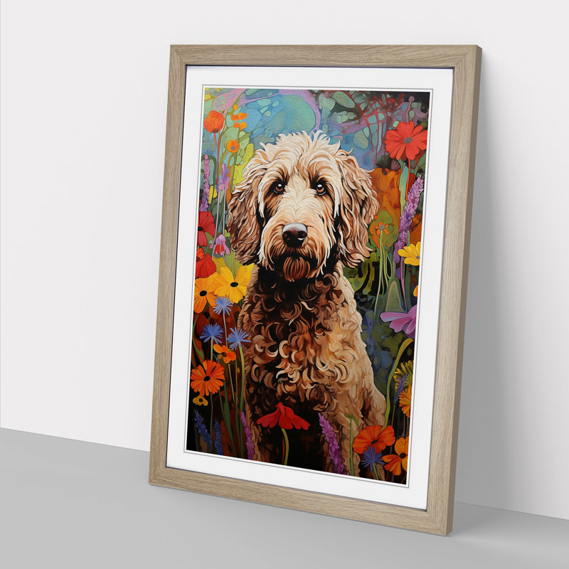 XYZ-FRM-V1223-3982 Labradoodle Contemporary No.2 - Single Picture Frame Print on Wood, 34cm H x 25cm W x 2cm D, Oak
