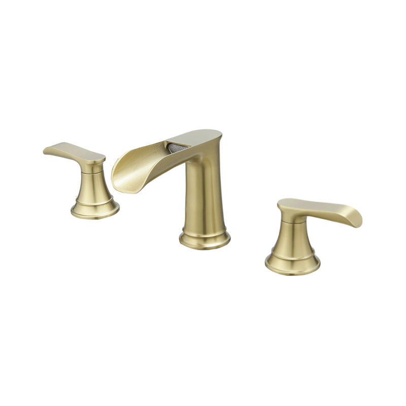 Widespread Bathroom Faucet 3 Hole, 2-Handle Bathroom Sink Faucet, Brushed Brass