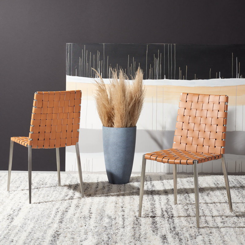 Chaise d'appoint rembourrée en cuir Brett, Cognac, Argent