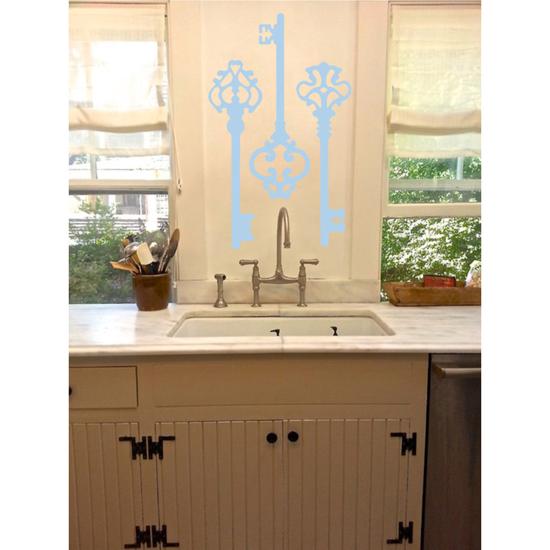 Décalcomanie murale clés squelettes, H 22 po x l 21 po x P 0,01 po, Bleu poudré