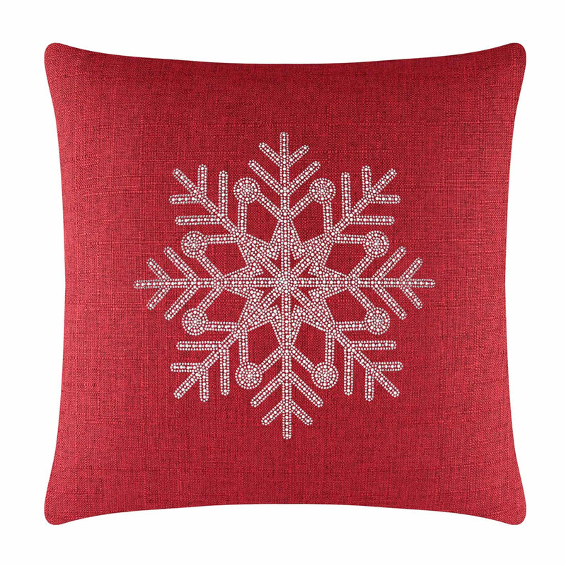 Sparkles Home Snowflake Throw Pillow | Rhinestone Motif | Faux Pearls | Feather-Filled | Custom Sizes, 20" x 20", Red