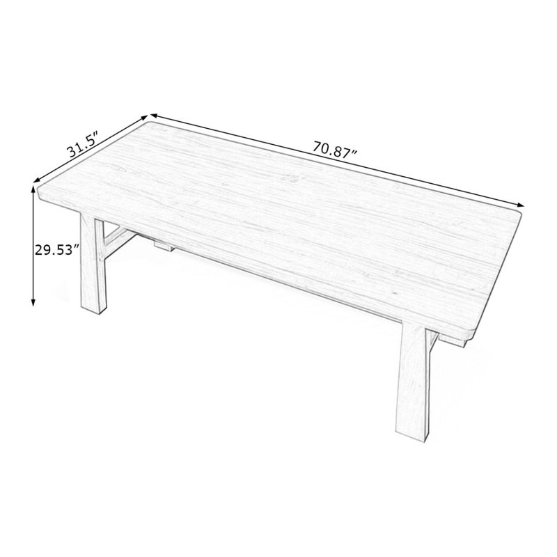 Solid wood rectangular dining table in natural wood color, 29.53"H x 70.87"L x 31.5"W