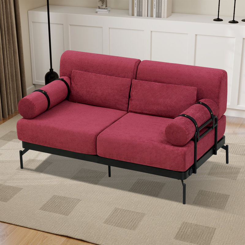 59" Loveseat Sofa, Mid Century Modern Couch, 2 Seater Deep Seat Chenille Sofa With Usb Ports, Red