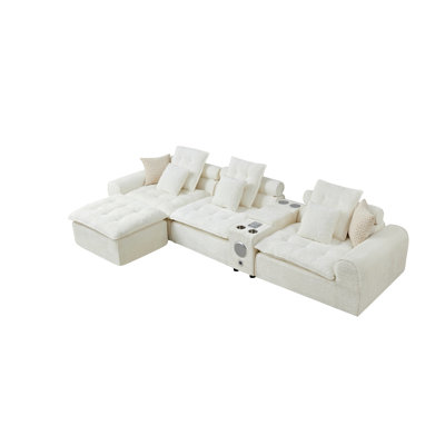 Canapé modulaire en laine d'agneau moelleux blanc de 143,2 po, canapé d'angle surdimensionné en forme de L à assise profonde, grand canapé moelleux et moelleux avec coussins décoratifs pour le salon