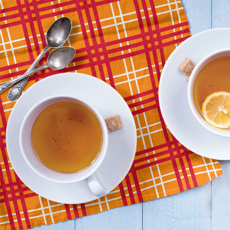 Plaid Tea Towel Kitchen Towel, Cotton Blend, Orange/Red/White